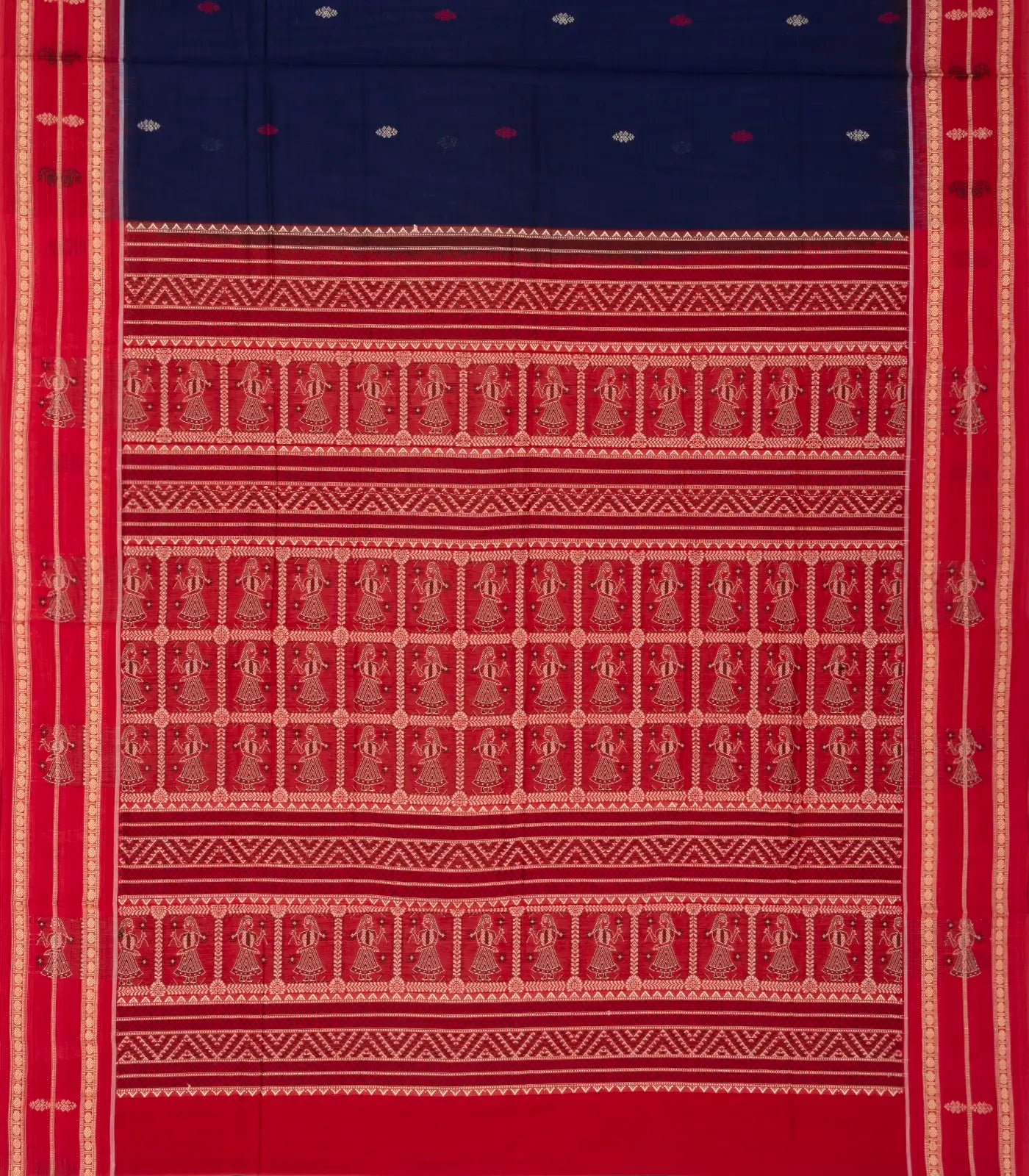 Dark Blue Orissa Cotton Saree With Mango Motifs And Floral Butta