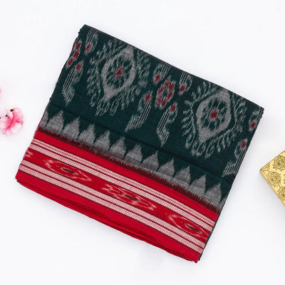 Teal Orissa Cotton Saree With Tie & Dye Floral Motifs