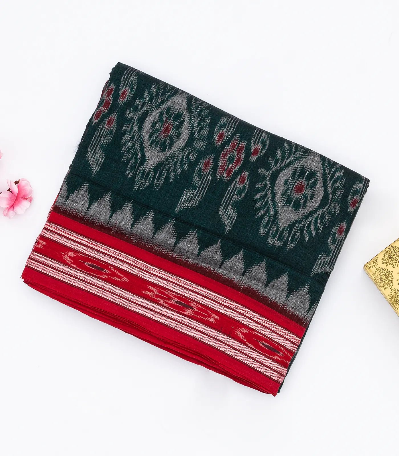 Teal Orissa Cotton Saree With Tie & Dye Floral Motifs