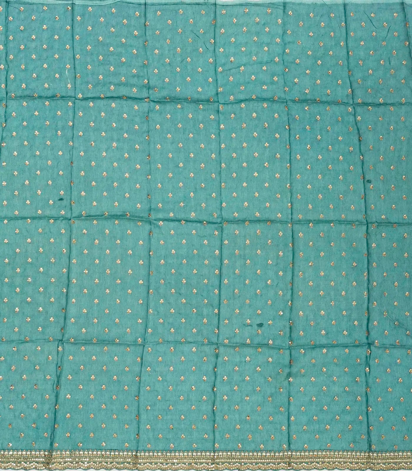 Turquoise Woven Organza Printed Saree With Embroidered Border