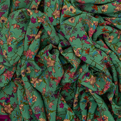 Sea Green Woven Digital Printed Crepe Silk Saree With Floral Motifs