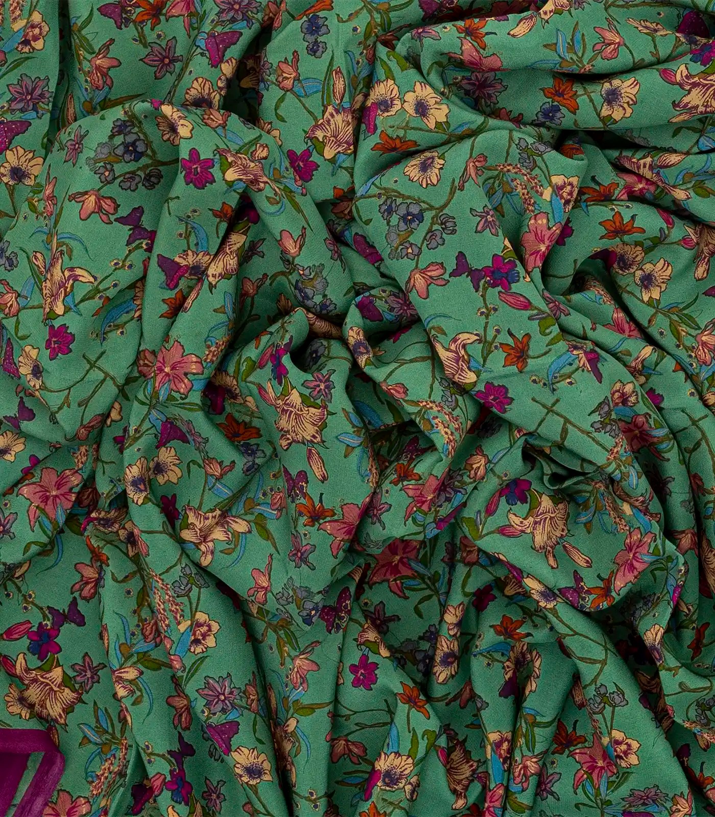 Sea Green Woven Digital Printed Crepe Silk Saree With Floral Motifs