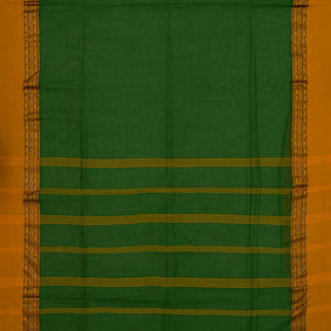 Dark Green Bengal Cotton Saree With Mustard Border