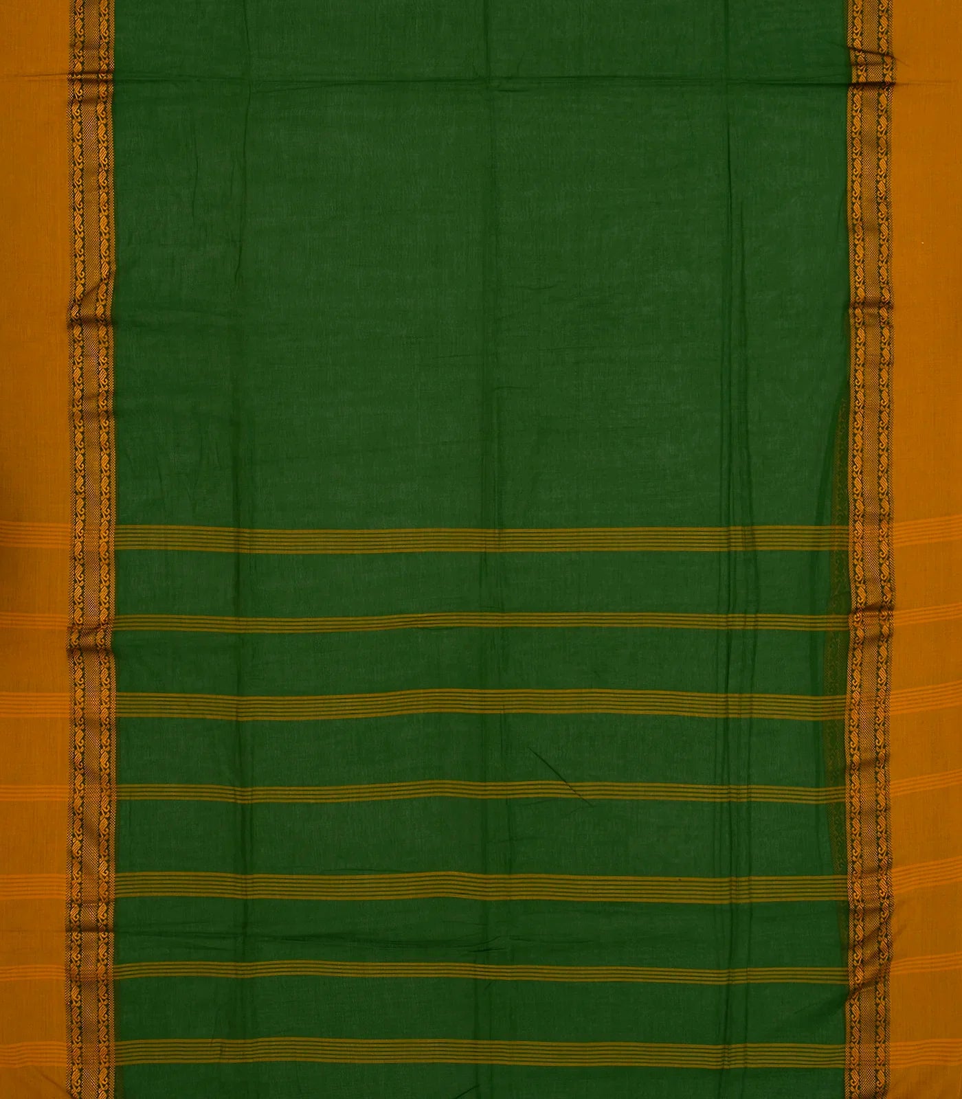 Dark Green Bengal Cotton Saree With Mustard Border