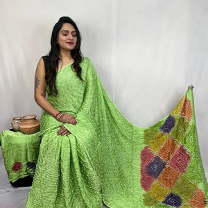Pure Modal Silk Barik Bandhej Lagdi Pallu Bandhani Saree