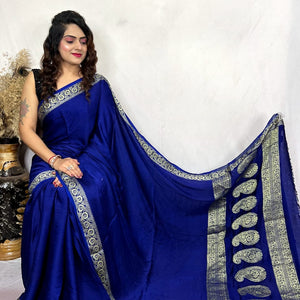 Modal Silk Golden Embroidery work Keri Pallu Saree