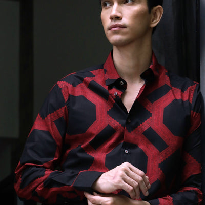 Rare Rabbit Men'S Eddard Black Shirt Cotton Fabric Collared Neck Full Sleeves Button Closure