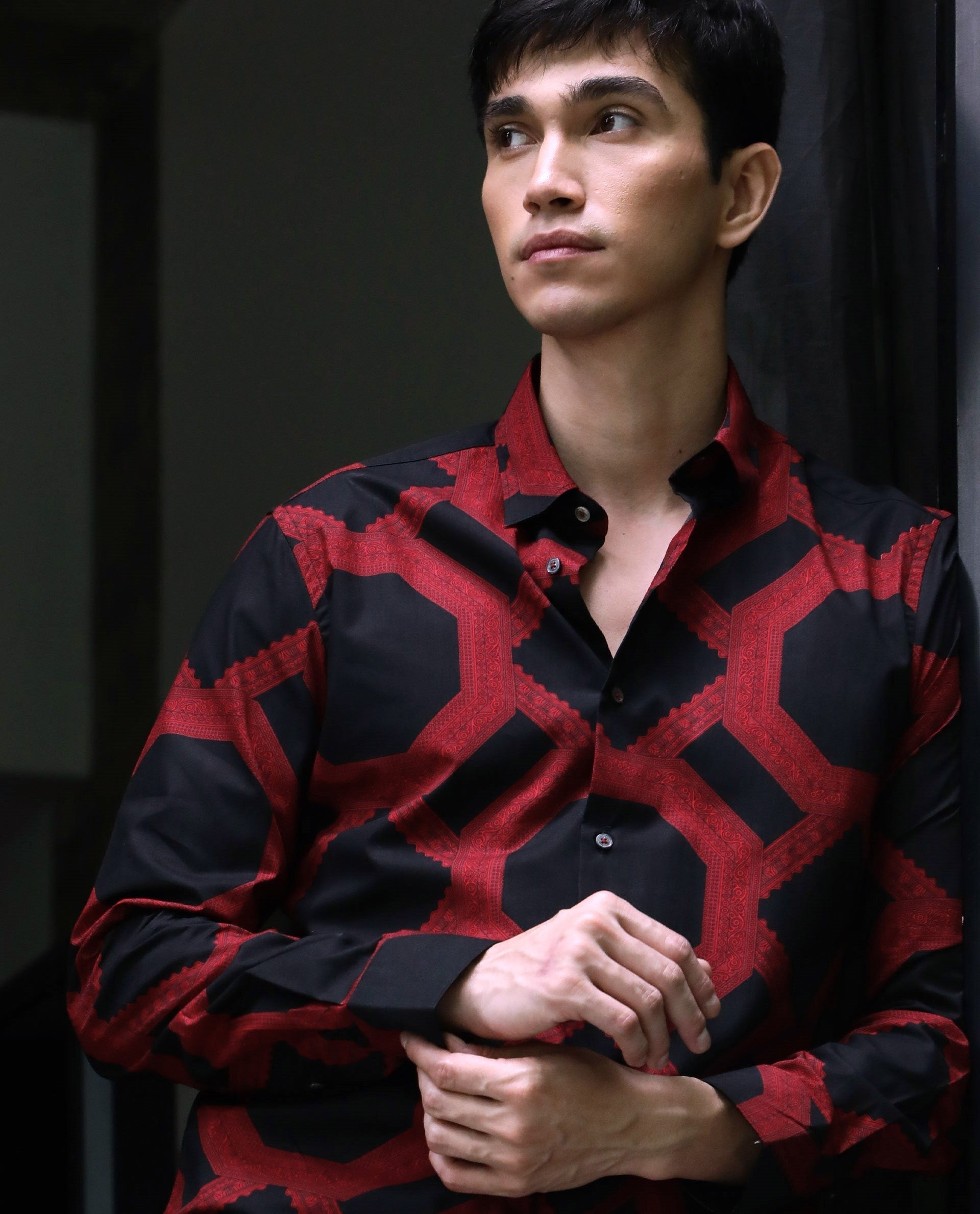 Rare Rabbit Men'S Eddard Black Shirt Cotton Fabric Collared Neck Full Sleeves Button Closure