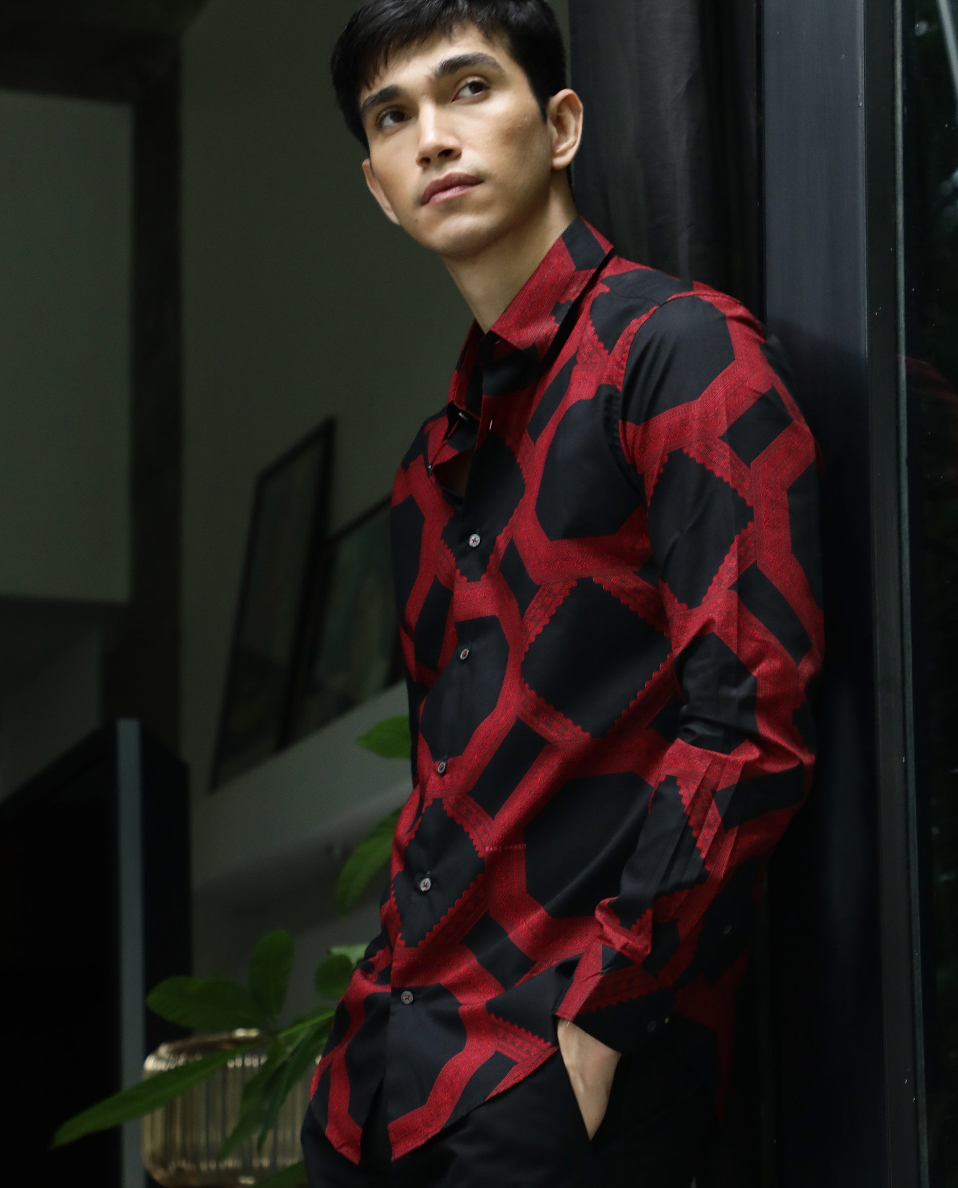 Rare Rabbit Men'S Eddard Black Shirt Cotton Fabric Collared Neck Full Sleeves Button Closure