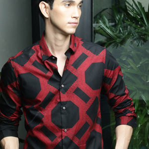 Rare Rabbit Men'S Eddard Black Shirt Cotton Fabric Collared Neck Full Sleeves Button Closure