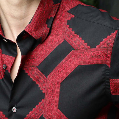 Rare Rabbit Men'S Eddard Black Shirt Cotton Fabric Collared Neck Full Sleeves Button Closure