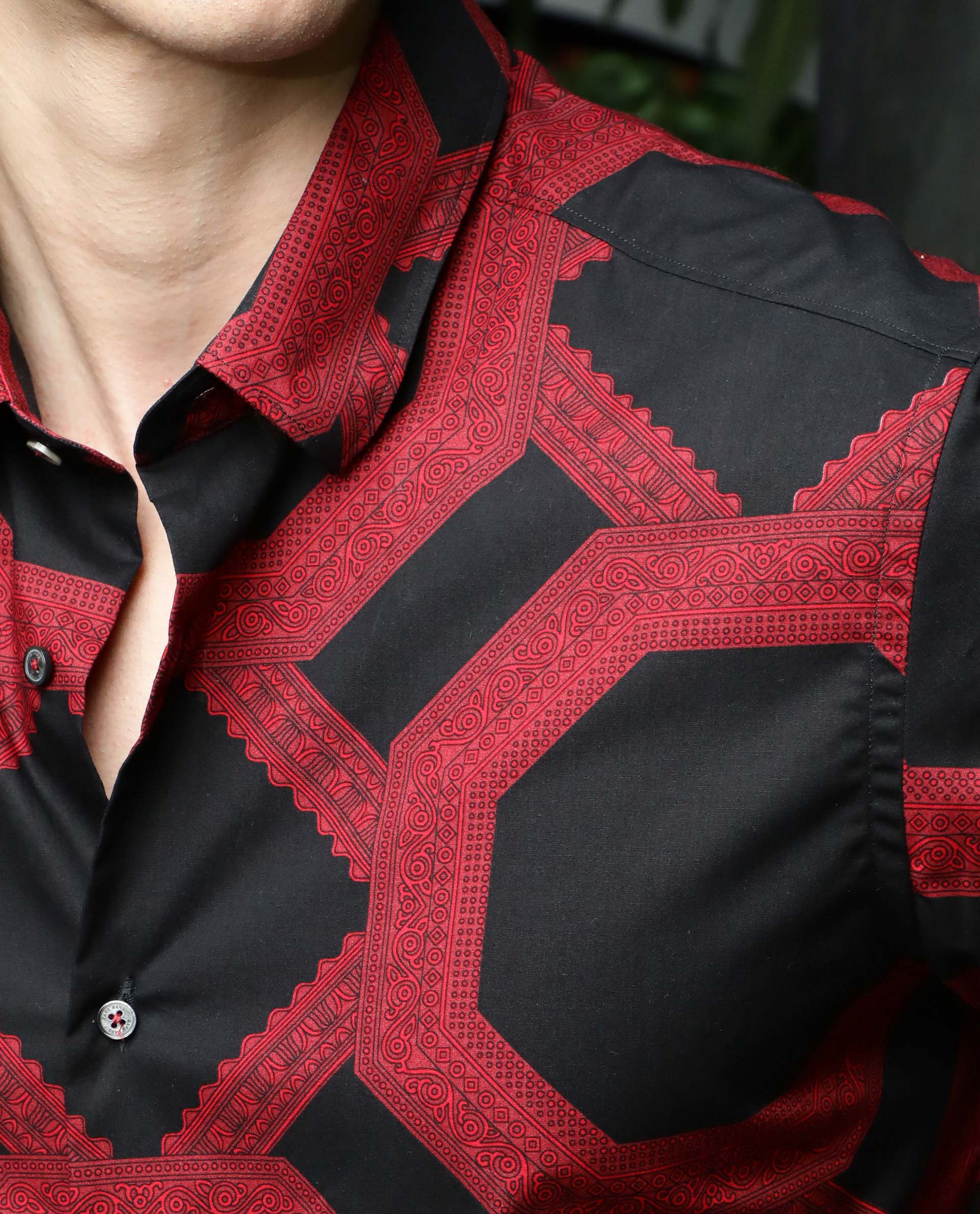 Rare Rabbit Men'S Eddard Black Shirt Cotton Fabric Collared Neck Full Sleeves Button Closure