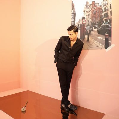 Rare Rabbit Men's I Love U Black Cotton Fabric Embroidered Full Sleeves Shirt