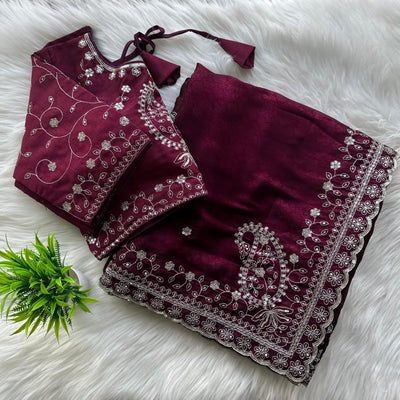 Soft Silk Heavy Embroidery work Party Wear Designer Saree