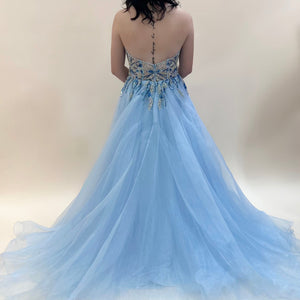 Beaded Organza Halter A-line Slit Gown by Jovani 25964