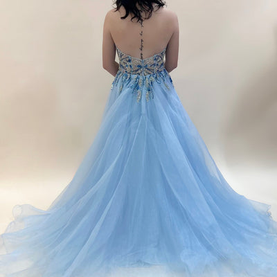 Beaded Organza Halter A-line Slit Gown by Jovani 25964