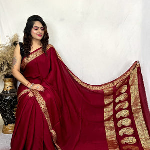 Modal Silk Golden Embroidery work Keri Pallu Saree