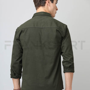 Frankshirt Double Pocket Bottle Green Solid Tailored Fit Cotton Casual Shirt for Man