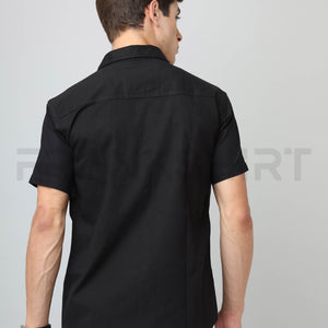 Frankshirt Half Sleeve Black Tailored Fit Cotton Casual Shirt for Man