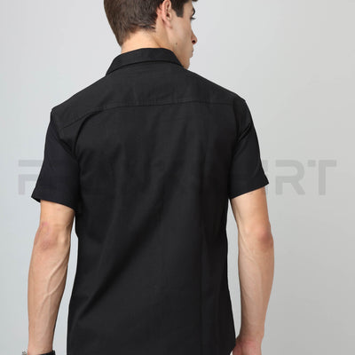 Frankshirt Half Sleeve Black Tailored Fit Cotton Casual Shirt for Man