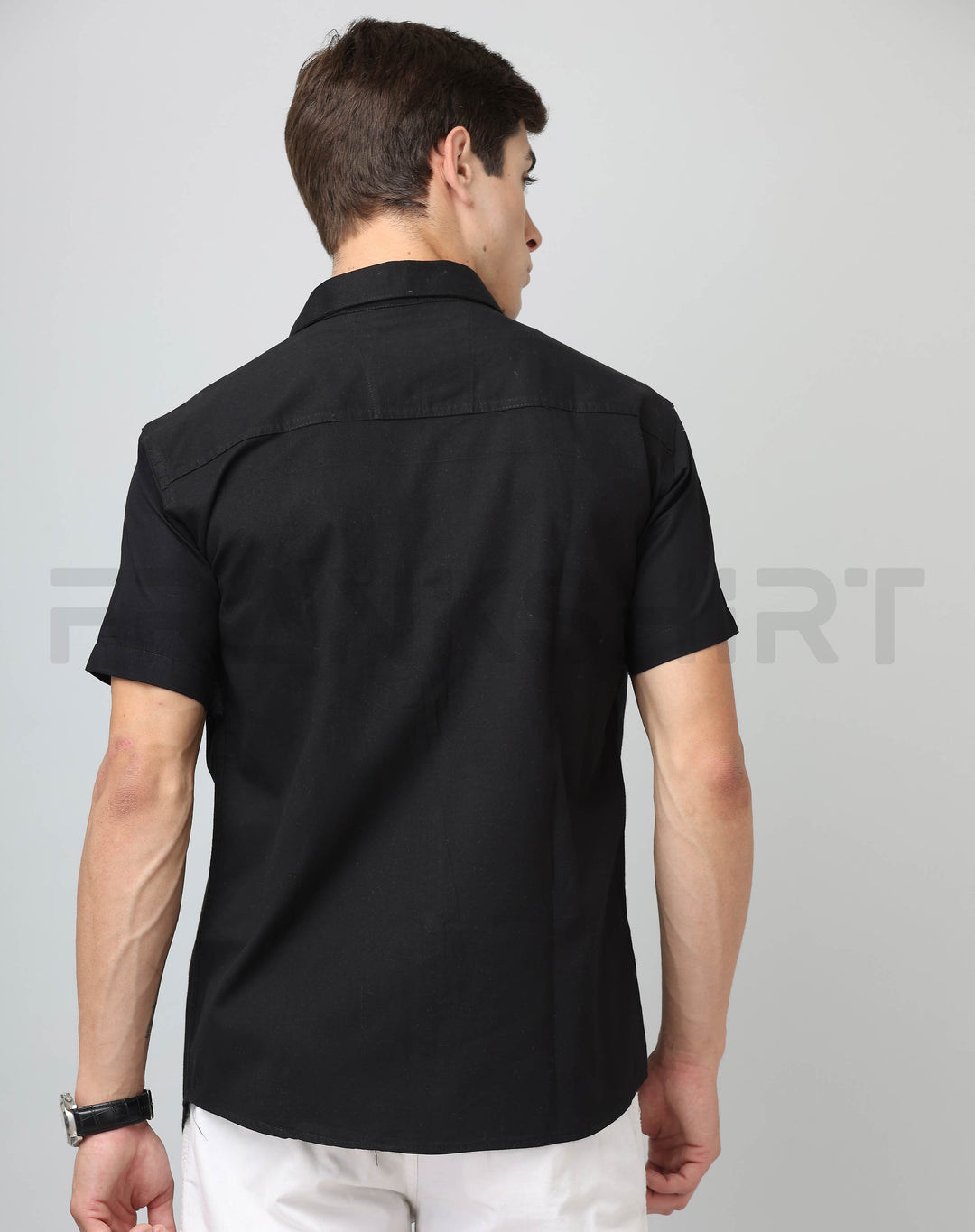 Frankshirt Half Sleeve Black Tailored Fit Cotton Casual Shirt for Man