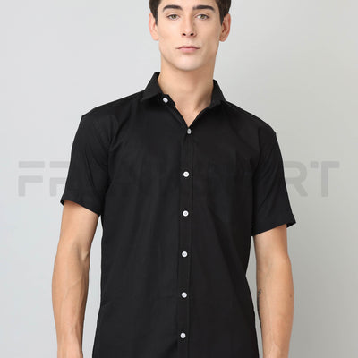 Frankshirt Half Sleeve Black Tailored Fit Cotton Casual Shirt for Man