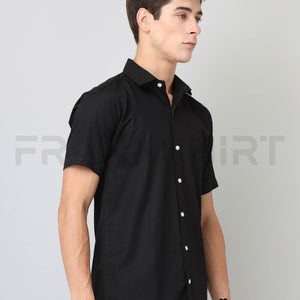 Frankshirt Half Sleeve Black Tailored Fit Cotton Casual Shirt for Man