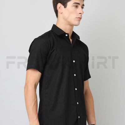 Frankshirt Half Sleeve Black Tailored Fit Cotton Casual Shirt for Man