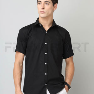 Frankshirt Half Sleeve Black Tailored Fit Cotton Casual Shirt for Man