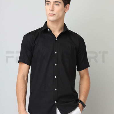 Frankshirt Half Sleeve Black Tailored Fit Cotton Casual Shirt for Man
