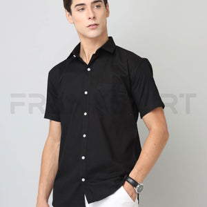 Frankshirt Half Sleeve Black Tailored Fit Cotton Casual Shirt for Man
