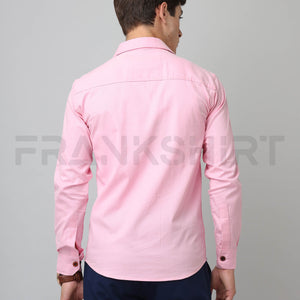 Frankshirt Double Pocket Pink Solid Tailored Fit Cotton Casual Shirt for Man