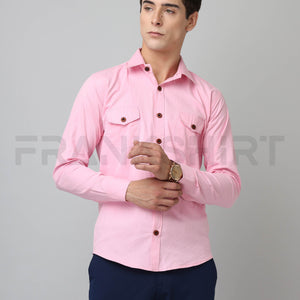 Frankshirt Double Pocket Pink Solid Tailored Fit Cotton Casual Shirt for Man