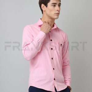 Frankshirt Double Pocket Pink Solid Tailored Fit Cotton Casual Shirt for Man