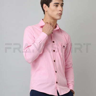 Frankshirt Double Pocket Pink Solid Tailored Fit Cotton Casual Shirt for Man