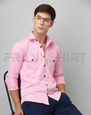 Frankshirt Double Pocket Pink Solid Tailored Fit Cotton Casual Shirt for Man