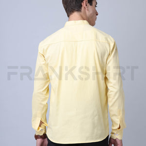 Frankshirt Chinese Collar Yellow Tailored Fit Cotton Casual Shirt for Man