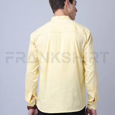 Frankshirt Chinese Collar Yellow Tailored Fit Cotton Casual Shirt for Man