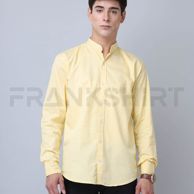 Frankshirt Chinese Collar Yellow Tailored Fit Cotton Casual Shirt for Man
