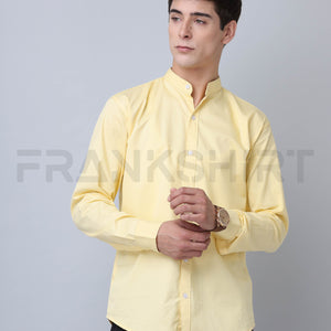 Frankshirt Chinese Collar Yellow Tailored Fit Cotton Casual Shirt for Man