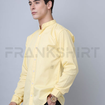 Frankshirt Chinese Collar Yellow Tailored Fit Cotton Casual Shirt for Man