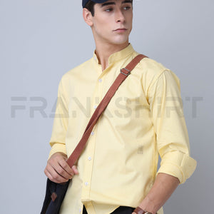 Frankshirt Chinese Collar Yellow Tailored Fit Cotton Casual Shirt for Man