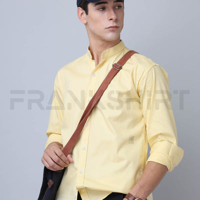 Frankshirt Chinese Collar Yellow Tailored Fit Cotton Casual Shirt for Man