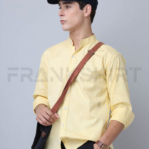 Frankshirt Chinese Collar Yellow Tailored Fit Cotton Casual Shirt for Man