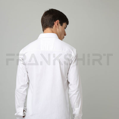 Frankshirt Double Pocket White Solid Tailored Fit Cotton Casual Shirt for Man