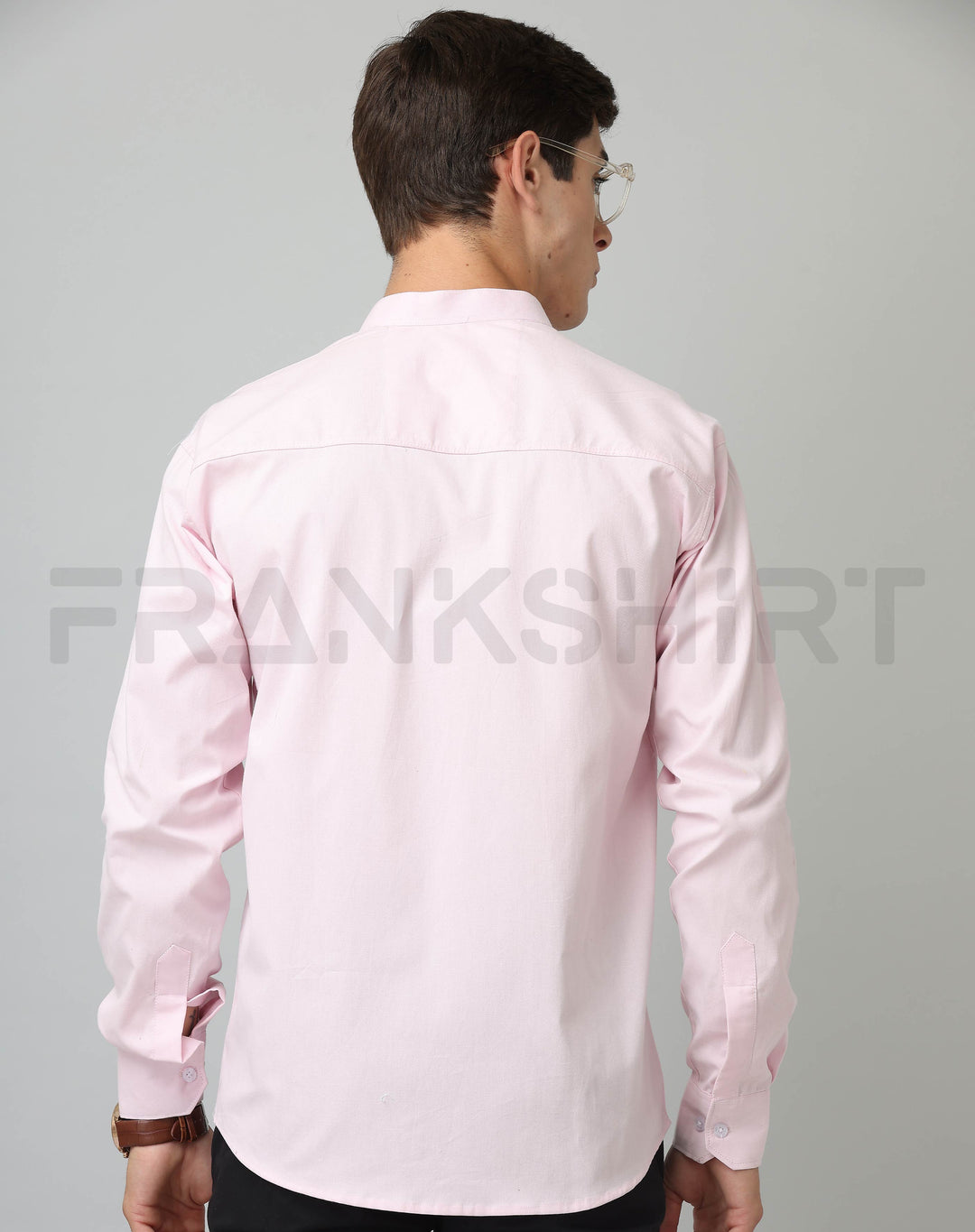 Frankshirt Chinese Collar Light Pink Tailored Fit Cotton Casual Shirt for Man