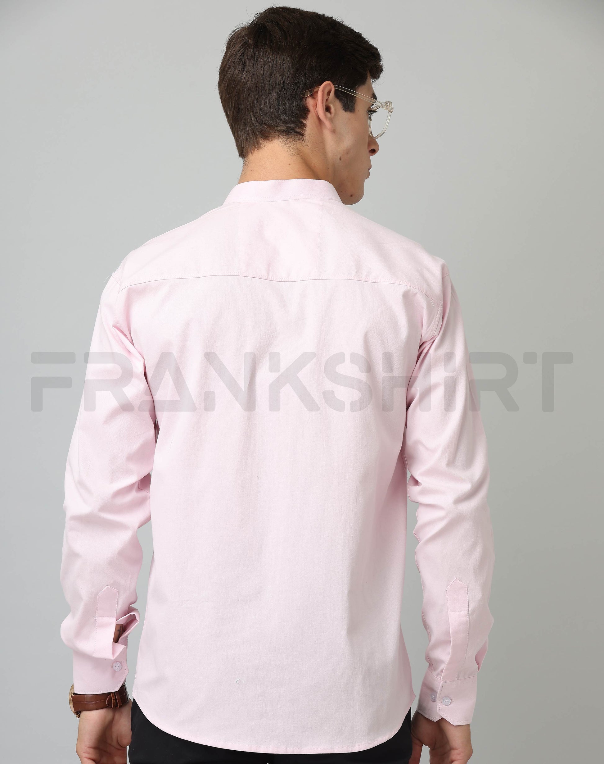 Frankshirt Chinese Collar Light Pink Tailored Fit Cotton Casual Shirt for Man