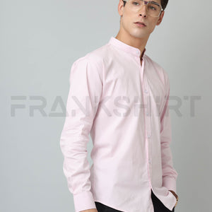 Frankshirt Chinese Collar Light Pink Tailored Fit Cotton Casual Shirt for Man