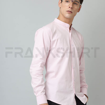 Frankshirt Chinese Collar Light Pink Tailored Fit Cotton Casual Shirt for Man