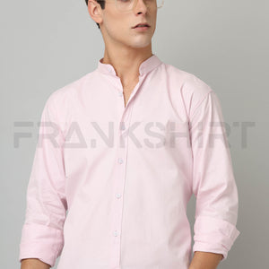 Frankshirt Chinese Collar Light Pink Tailored Fit Cotton Casual Shirt for Man